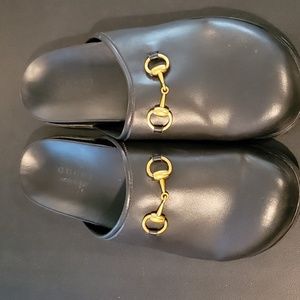 Gucci Leather Horsebit Slides Black